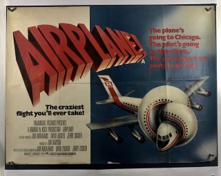Airplane Movie Poster (fair) Uk Quad 30x40 1980 Aviation Comedy 055f