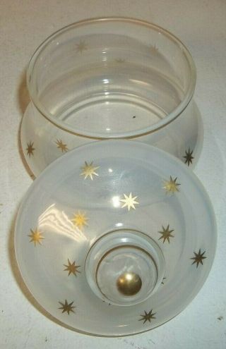 Mid Century White Glass Apothecary Jar & 2 Decanter Bed/Bath Set/Gold Starbursts 3