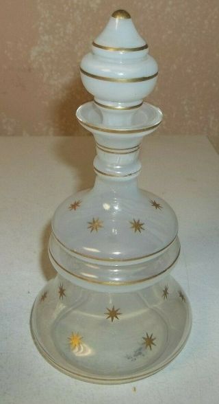 Mid Century White Glass Apothecary Jar & 2 Decanter Bed/Bath Set/Gold Starbursts 5