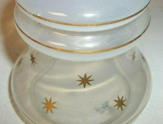 Mid Century White Glass Apothecary Jar & 2 Decanter Bed/Bath Set/Gold Starbursts 7