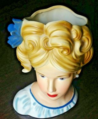 Vintage Inarco E - 3662 Head Vase Blue Bow