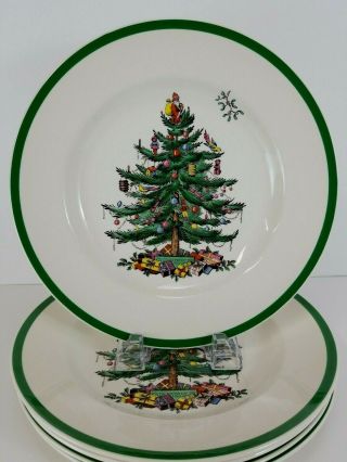 Spode Christmas Tree 5 Dinner Plates S3324 Made In England 10.  5 " Vintage 1980s
