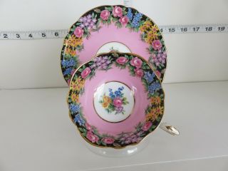 Vintage Paragon Roses Cup And Saucer On A Pink And Black Background