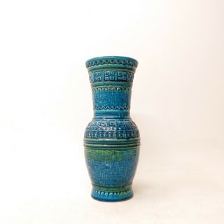 Vintage Mid Century Modern Bitossi Italian Style Tall Teal Blue Green Vase