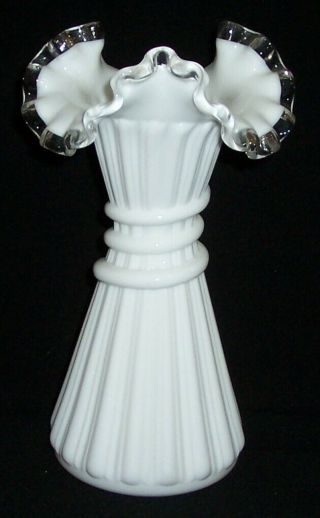 Vintage Fenton Milk Glass Silver Crest 8 " Tall Wheat Vase