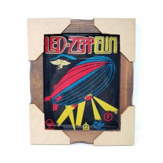 Vintage Led Zeppelin Band Framed Glitter Painting Wall Art Decor 12 " X 10 " Nos