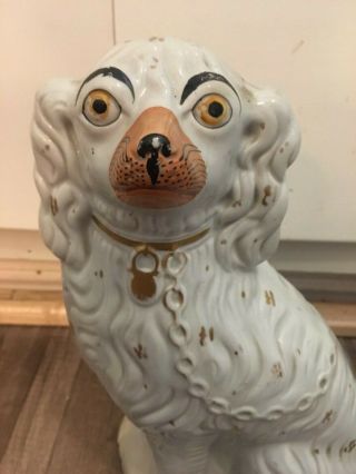 12” Very LARGE ANTIQUE ENGLISH STAFFORDSHIRE SPANIEL DOG WITH GOLD GILT ACCENT 2
