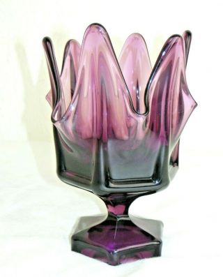 Vintage Viking Glass Six Petal Dish Amethyst Purple Swung Hand Made 5 5/8 " Tall