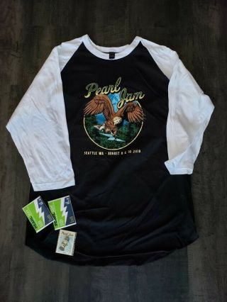 Pearl Jam Seattle T - Shirt Large 2018 Home Shows Raglan Shirt,  Cards & Pin