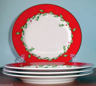 Lenox Holiday Red 8 " Dessert Salad Accent Plate Set Of 4 (dimension) Boxed