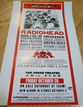 Radiohead Greek Theatre Los Angeles 2000 Tour Poster Stanley Donwood Kroq
