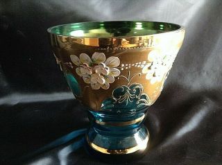 Czech Bohemia Crystal Egermann - Blue Vase 21cm Decorated Gold
