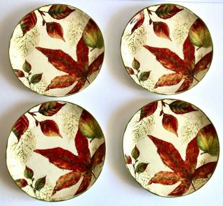 Set Of 4 Pier 1 Asheville Salad Plates Thanksgiving Fall Leaves Autumn