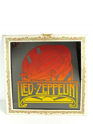 Htf Vintage 1980s Led Zeppelin Carnival Prize Mirror Glass W/ Blimp Large 12.  75 "