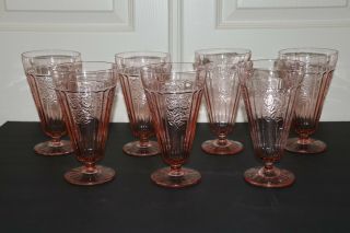 7 Anchor Hocking Mayfair/open Rose Pink 6 3/4 " Footed Iced Tea Tumblers