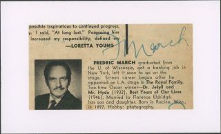 Fredric March Autograph Cut (" Dr.  Jekyll And Mr.  Hyde " - Signed)