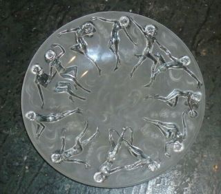 Fine Old Phoenix Art Deco Frosted Clear Pressed Glass Plate With Erotic Dancers