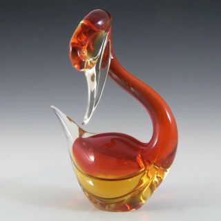 Murano Red & Amber Sommerso Glass Swan Figurine