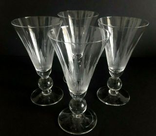 Vintage Set Of 4 Cut Crystal 8 Oz Wine / Water Glasses With Ball Stem