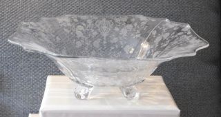 Vtg Cambridge Rose Point Etched Flared Bowl 4 Footed 12 1/2 " X 12 " Stunning