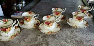 Set Of 6 Royal Albert Old Country Roses Footed Demitasse Cups & Saucers