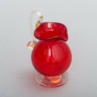 Vtg Venetian Murano Glass Mini - Pitcher Jug Vase Red W/ Gold Speckle 4.  75 " Tall