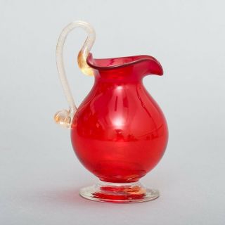 VTG Venetian Murano Glass Mini - Pitcher Jug Vase Red w/ Gold Speckle 4.  75 