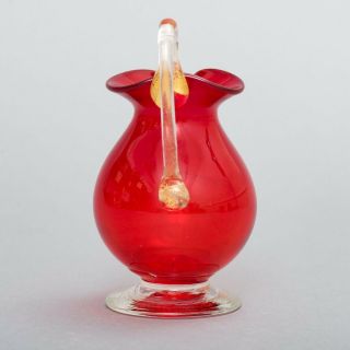 VTG Venetian Murano Glass Mini - Pitcher Jug Vase Red w/ Gold Speckle 4.  75 