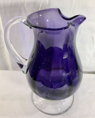 Vintage Artisan Hand Blown Amethyst Purple Art Glass Spouted Pitcher Unbranded 2