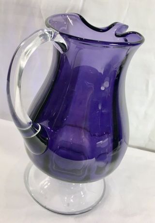 Vintage Artisan Hand Blown Amethyst Purple Art Glass Spouted Pitcher Unbranded 3