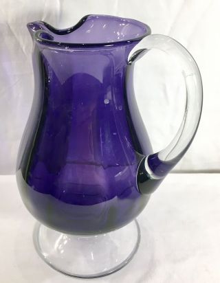 Vintage Artisan Hand Blown Amethyst Purple Art Glass Spouted Pitcher Unbranded 4