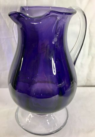 Vintage Artisan Hand Blown Amethyst Purple Art Glass Spouted Pitcher Unbranded 5