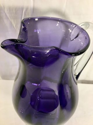 Vintage Artisan Hand Blown Amethyst Purple Art Glass Spouted Pitcher Unbranded 7
