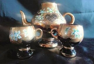 Czech Bohemia Egermann Crystal Glass - Coffee,  Tee Set 1,  2 Decorated Gold Ii