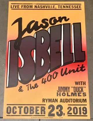Jason Isbell 10/23/19 Ryman Auditorium Hatch Show Print Poster Nashville Night 5