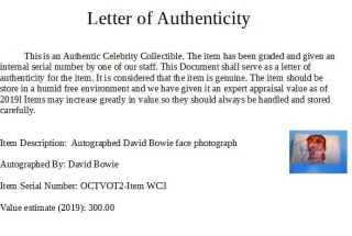 Autographed David Bowie Photo Signature Item