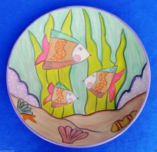Lg 15 " Signed Nautical Marine Deep Sea Life Studio Art Pottery Bowl Plaque 3264