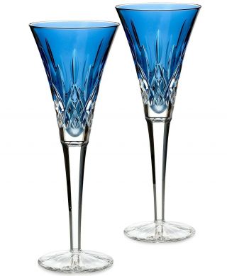 2 Waterford Lismore Sapphire Blue Champagne Toasting Flutes No Box