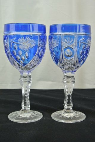 2 Anna Hutte Bleikristall W.  Germany Lead Crystal Cobalt Water Wine Glasses