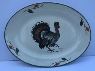 Blue Ridge Pottery Large Hand Painted Oval Turkey Platter Vintage Thanksgiving