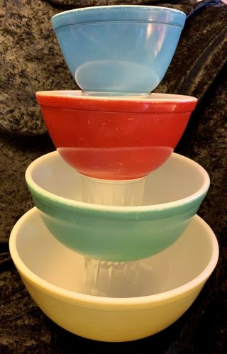 Pyrex Primary Colors Mixing Bowls Complete Set 4 Vintage 401 402 403 404