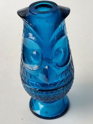 Mid Century Modern Blue Viking Glass Owl Fairy Lamp