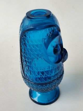 Mid Century Modern BLUE Viking Glass Owl Fairy Lamp 2