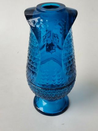 Mid Century Modern BLUE Viking Glass Owl Fairy Lamp 3