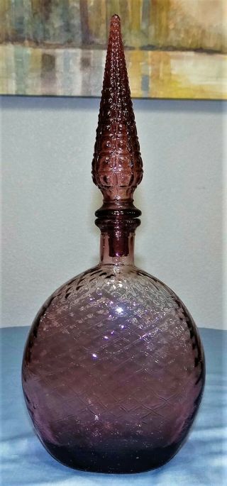 MCM Vtg Italian Empoli Amethyst Purple Quilted Decanter Art Glass Genie Bottle 3