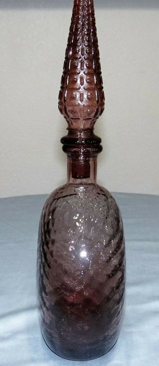 MCM Vtg Italian Empoli Amethyst Purple Quilted Decanter Art Glass Genie Bottle 4