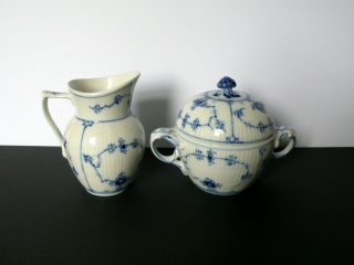 Royal Copenhagen Porcelain Blue Fluted Creamer & Sugar Bowl