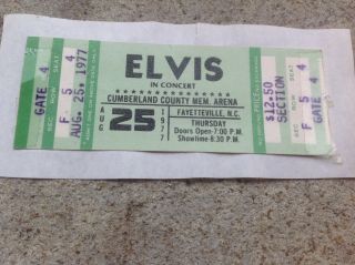 Elvis Presley Concert Ticket August 25th 1977 Fayetteville N.  C.