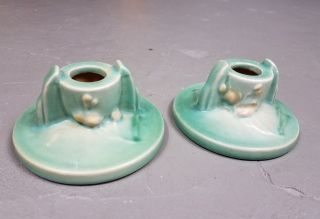 Vintage Roseville Art Deco Green Candle Holder Pair Ixia Pattern 1125