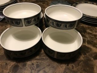 Mikasa Intaglio Arabella Blue Green Leave Round Cac01 Soup Cereal Bowl Set Of 6